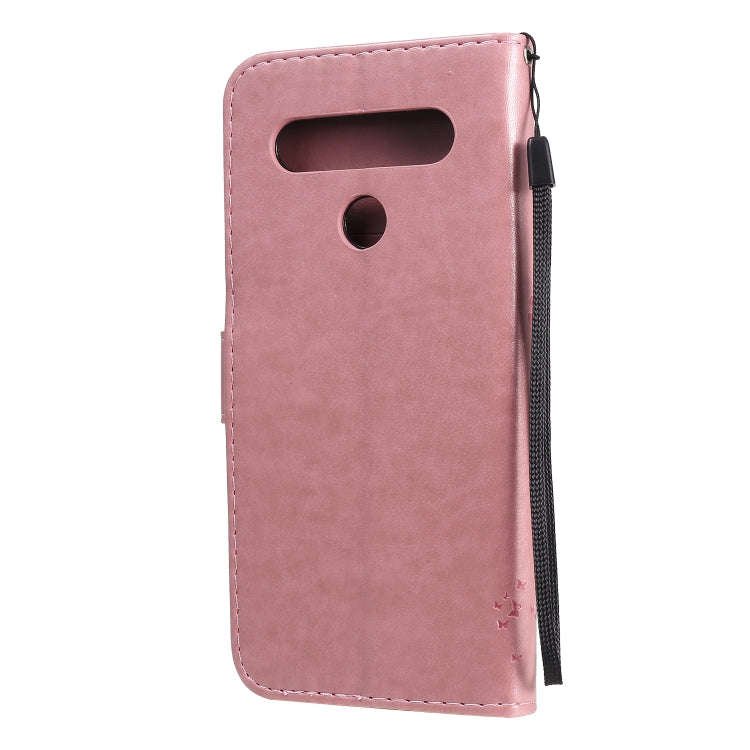 For LG K61 Tree & Cat Embossed Pattern Horizontal Flip Leather Case with Holder & Card Slots & Wa...