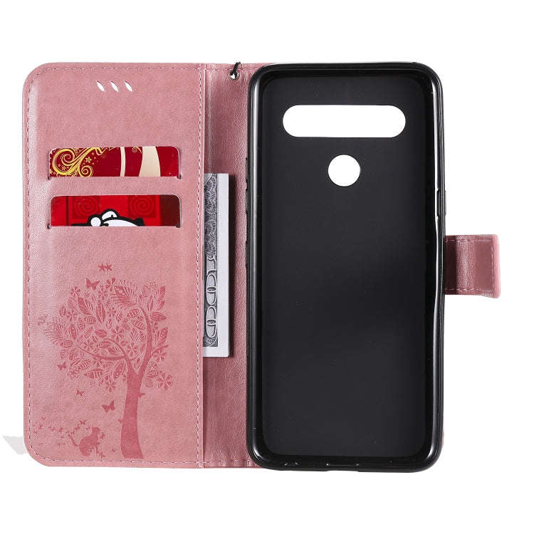 For LG K61 Tree & Cat Embossed Pattern Horizontal Flip Leather Case with Holder & Card Slots & Wa...