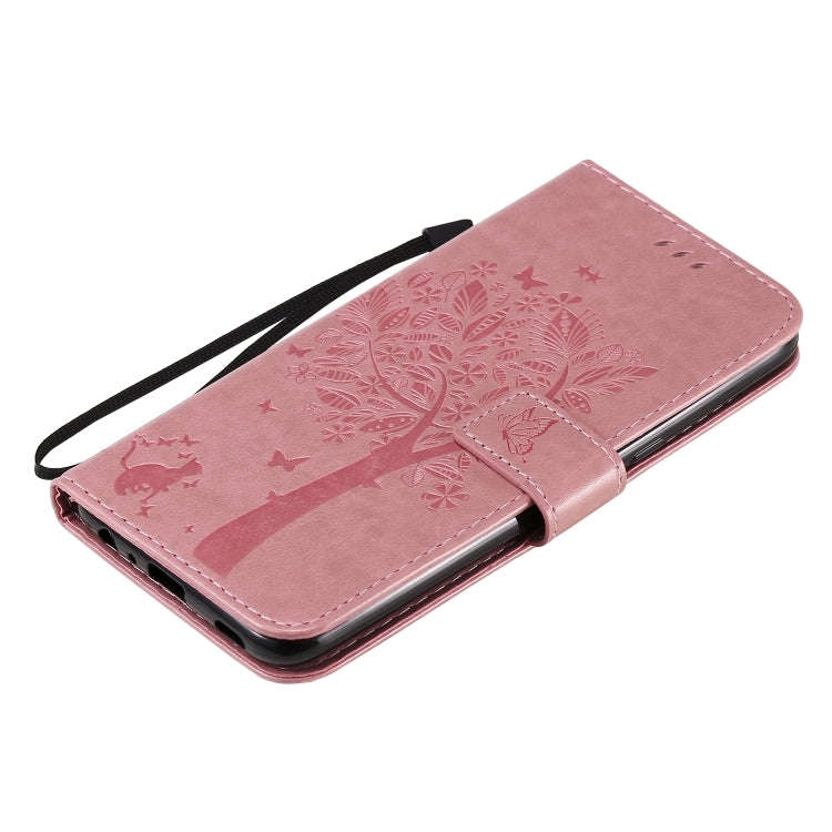 For LG K61 Tree & Cat Embossed Pattern Horizontal Flip Leather Case with Holder & Card Slots & Wa...