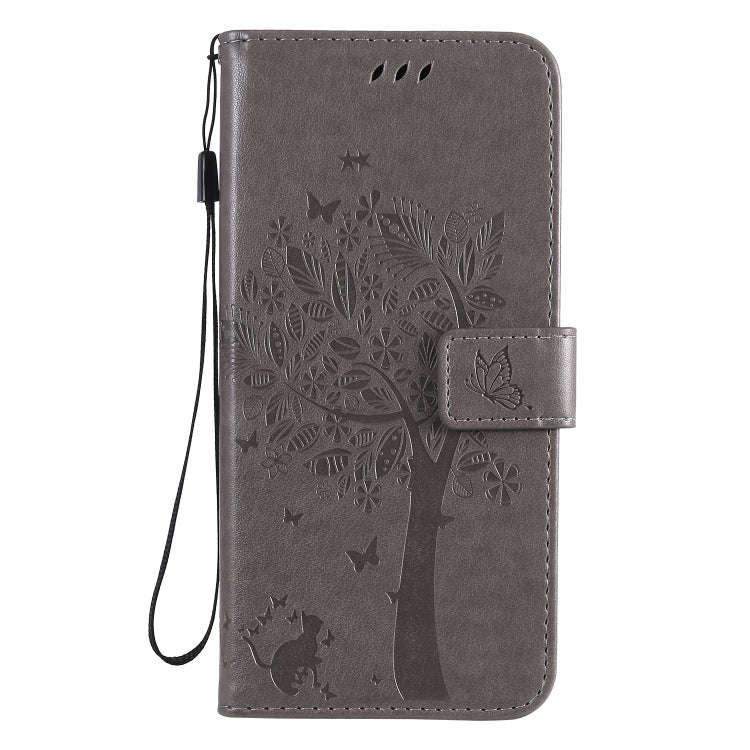 For LG K61 Tree & Cat Embossed Pattern Horizontal Flip Leather Case with Holder & Card Slots & Wa...