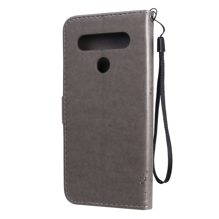 For LG K61 Tree & Cat Embossed Pattern Horizontal Flip Leather Case with Holder & Card Slots & Wa...
