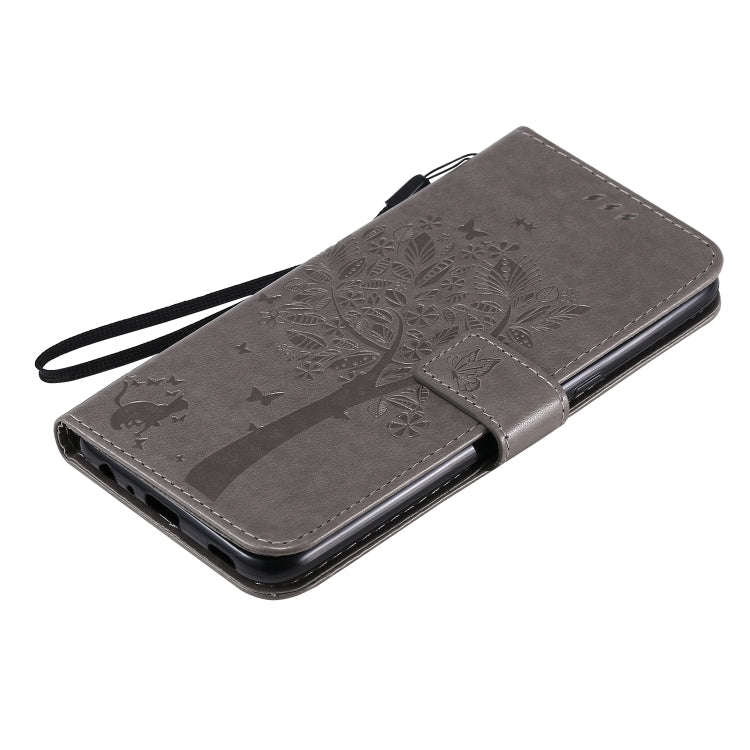 For LG K61 Tree & Cat Embossed Pattern Horizontal Flip Leather Case with Holder & Card Slots & Wa...