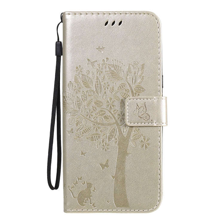 For LG K61 Tree & Cat Embossed Pattern Horizontal Flip Leather Case with Holder & Card Slots & Wa...