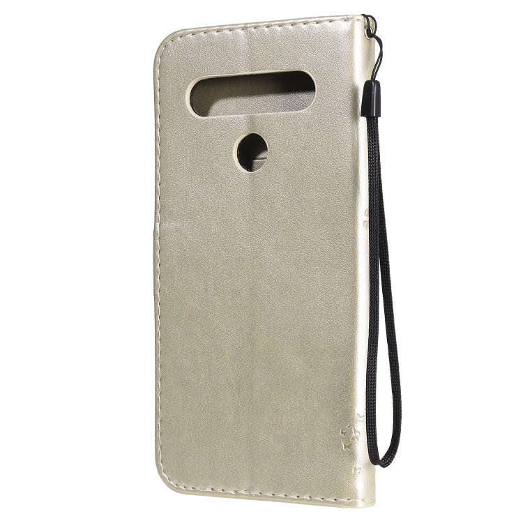 For LG K61 Tree & Cat Embossed Pattern Horizontal Flip Leather Case with Holder & Card Slots & Wa...