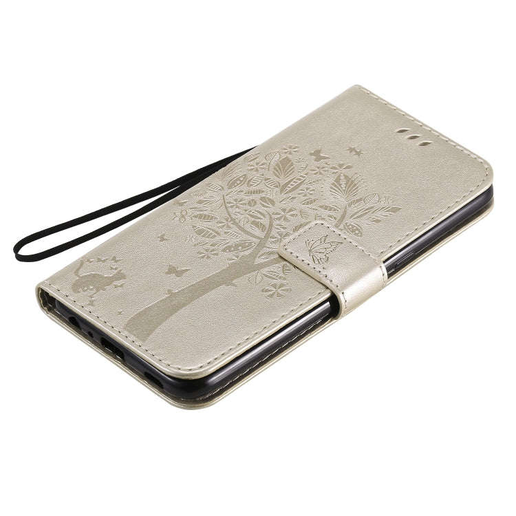 For LG K61 Tree & Cat Embossed Pattern Horizontal Flip Leather Case with Holder & Card Slots & Wa...