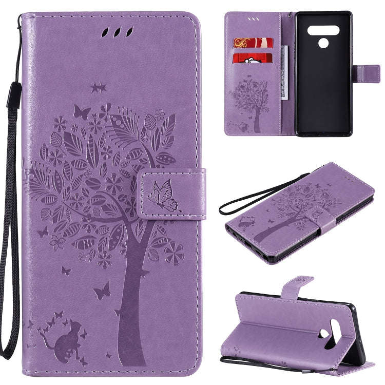 For LG Stylo 6 Tree & Cat Embossed Pattern Horizontal Flip Leather Case with Holder & Card Slots ...
