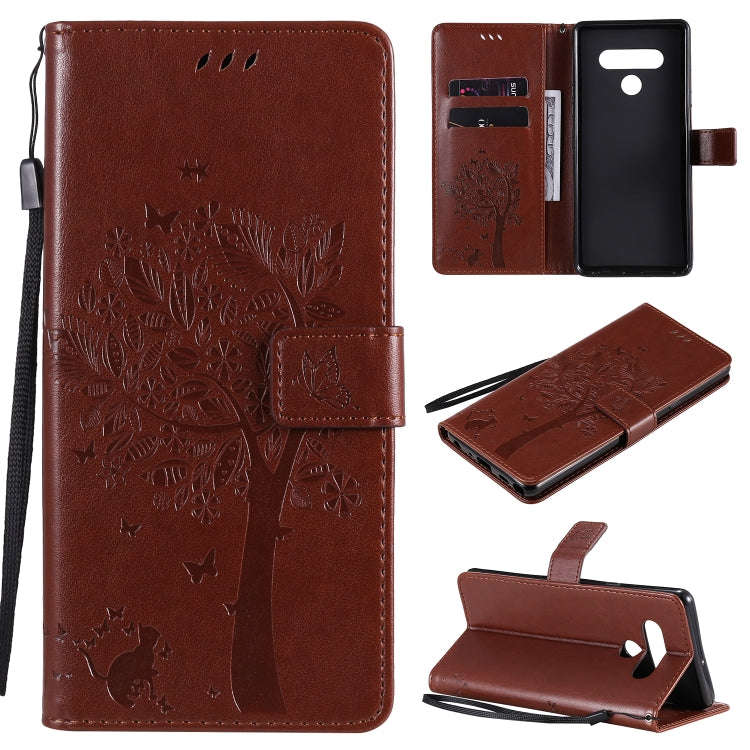 For LG Stylo 6 Tree & Cat Embossed Pattern Horizontal Flip Leather Case with Holder & Card Slots ...