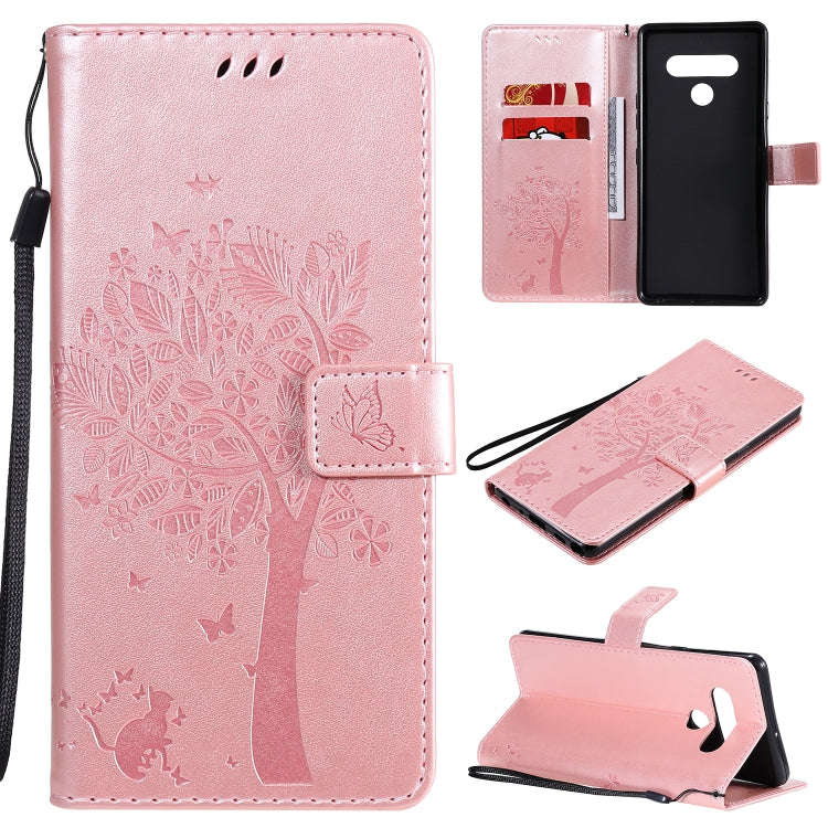 For LG Stylo 6 Tree & Cat Embossed Pattern Horizontal Flip Leather Case with Holder & Card Slots ...