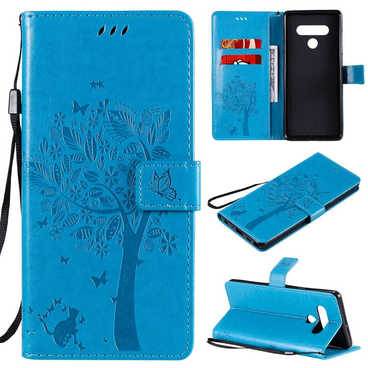 For LG Stylo 6 Tree & Cat Embossed Pattern Horizontal Flip Leather Case with Holder & Card Slots ...