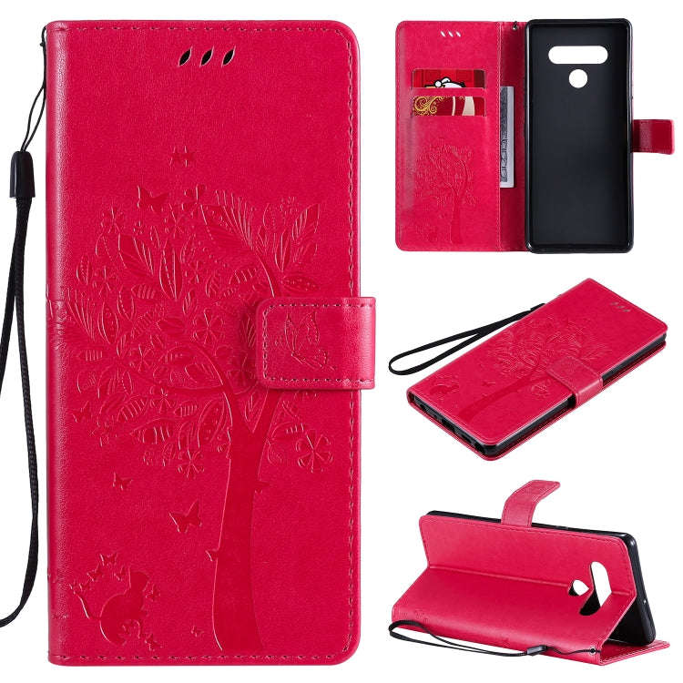 For LG Stylo 6 Tree & Cat Embossed Pattern Horizontal Flip Leather Case with Holder & Card Slots ...