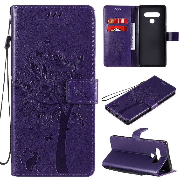 For LG Stylo 6 Tree & Cat Embossed Pattern Horizontal Flip Leather Case with Holder & Card Slots ...