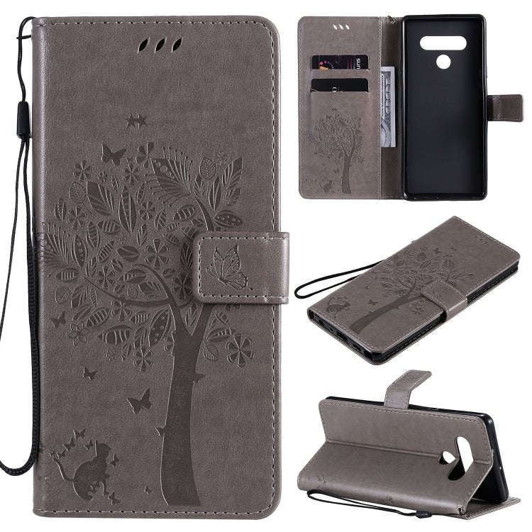 For LG Stylo 6 Tree & Cat Embossed Pattern Horizontal Flip Leather Case with Holder & Card Slots ...
