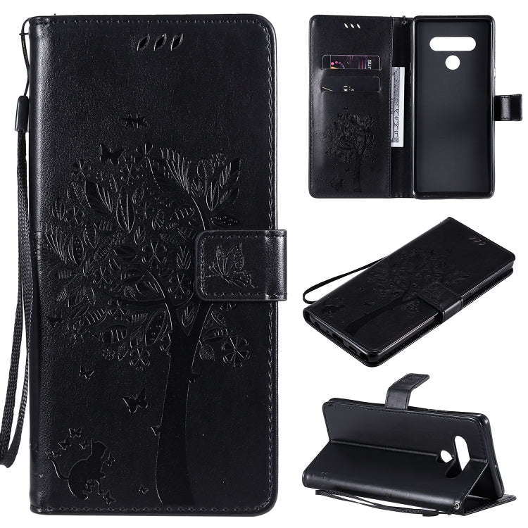 For LG Stylo 6 Tree & Cat Embossed Pattern Horizontal Flip Leather Case with Holder & Card Slots ...