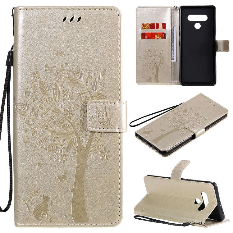 For LG Stylo 6 Tree & Cat Embossed Pattern Horizontal Flip Leather Case with Holder & Card Slots ...
