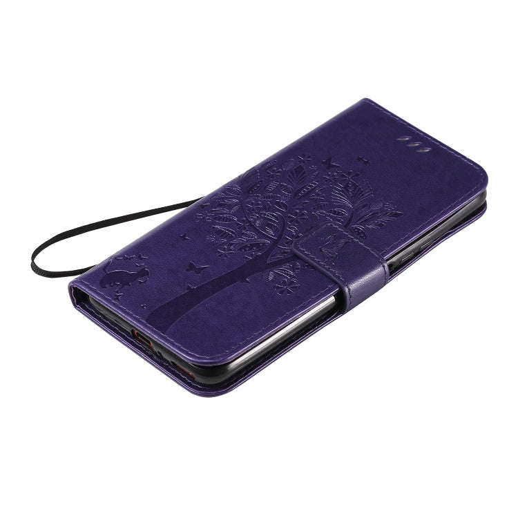 For Huawei Honor X10 5G Tree & Cat Embossed Pattern Horizontal Flip Leather Case with Holder & Ca...