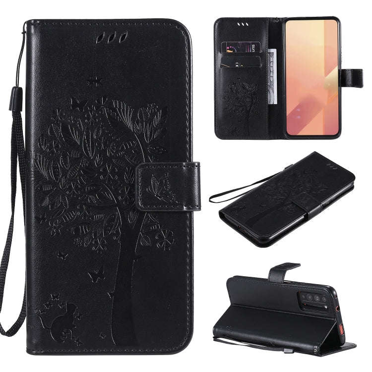 For Huawei Honor X10 5G Tree & Cat Embossed Pattern Horizontal Flip Leather Case with Holder & Ca...