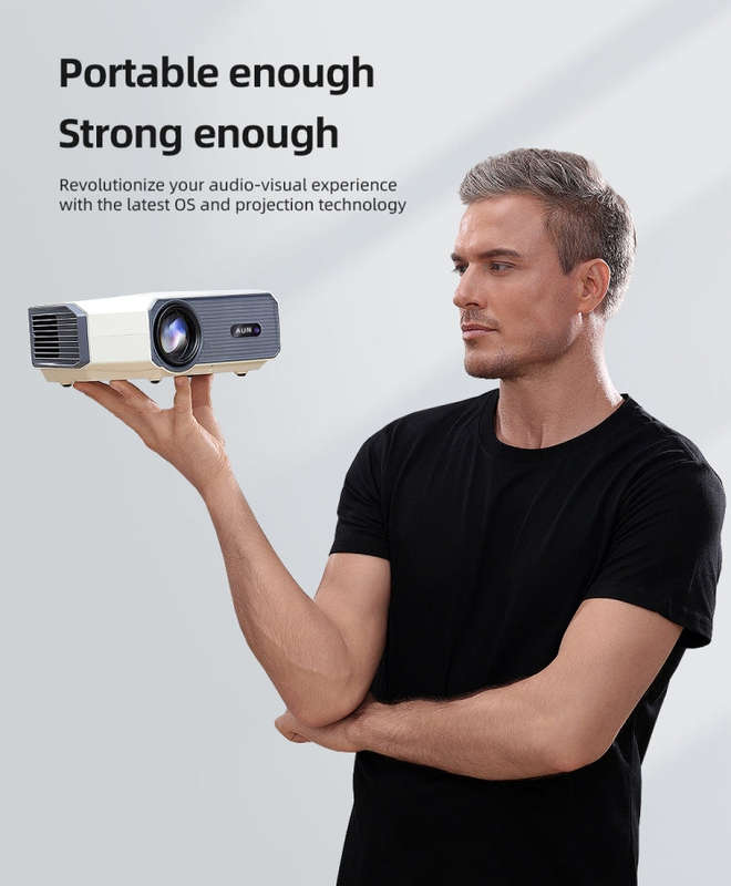 AUN A004 Pro 1920 x 1080P 9000Lumen Android 9.0 Portable LCD Projector, EU Plug(White)