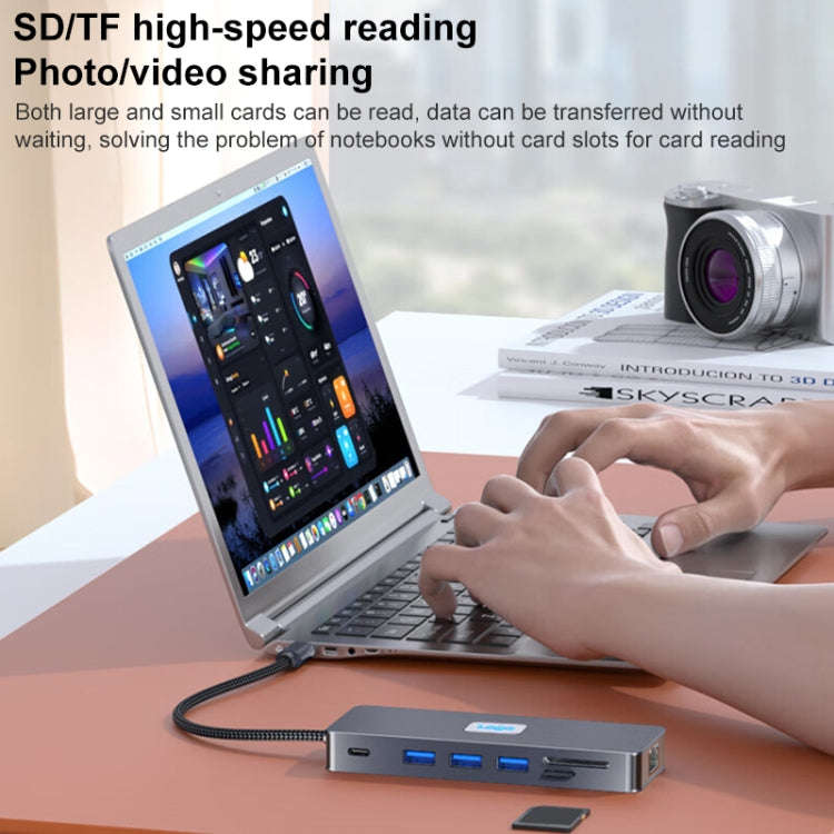 BYL-2411 11 in 1 Type-C HUB Docking Station with 3 x USB3.0, PD100W,  SD/TF, RJ45, Type-C, VGA, H...