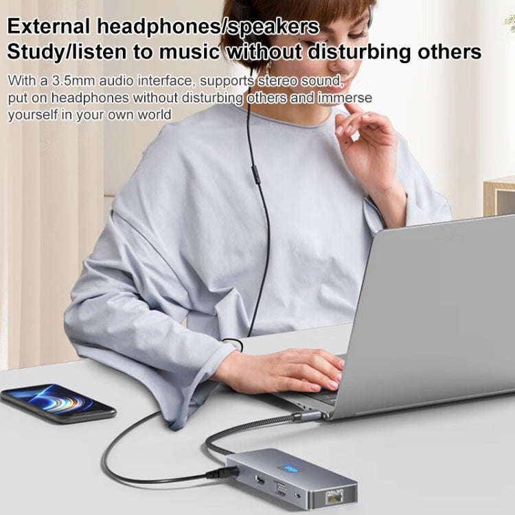 BYL-2411 11 in 1 Type-C HUB Docking Station with 3 x USB3.0, PD100W,  SD/TF, RJ45, Type-C, VGA, H...