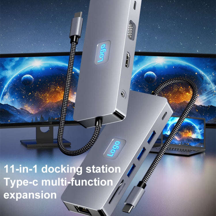 BYL-2411 11 in 1 Type-C HUB Docking Station with 3 x USB3.0, PD100W,  SD/TF, RJ45, Type-C, VGA, H...