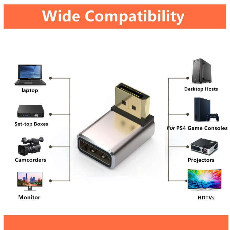 8K 60Hz PD1.4 Male Displayport to Female Displayport Adapter Converter, Angle:Left