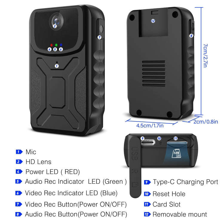 860B 1080P 140 Degree Wide Angle Wearable Portable Mini Camera(Black)