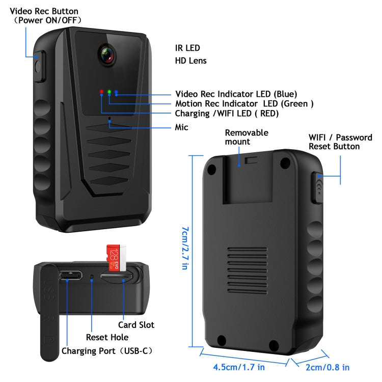 870B 1080P Portable Multifunctional Wearable Camera(Black)