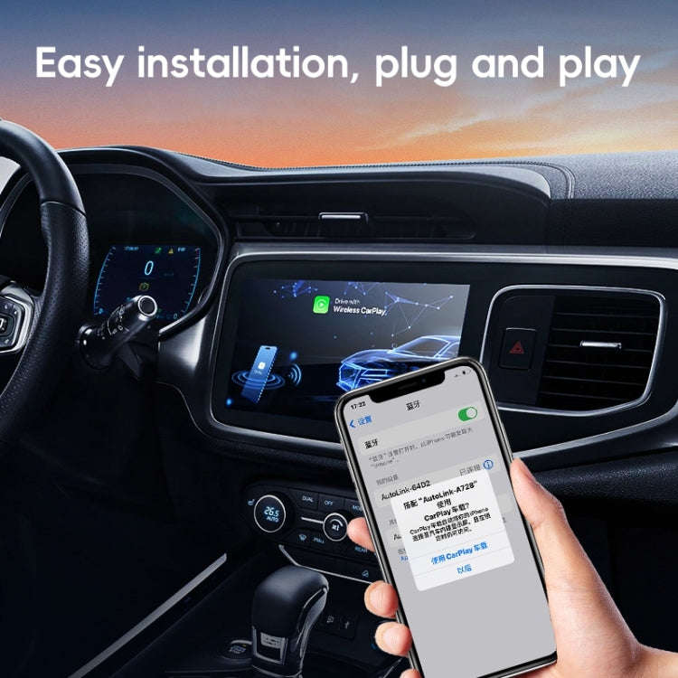 USB, USB-C / Type-C Wired to Wireless Car CarPlay Box Adapter for iPhone(Black)