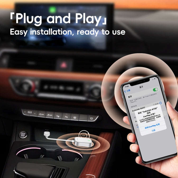 USB, USB-C / Type-C Dual Interface Wired to Wireless Car CarPlay Box Adapter for iPhone(White)