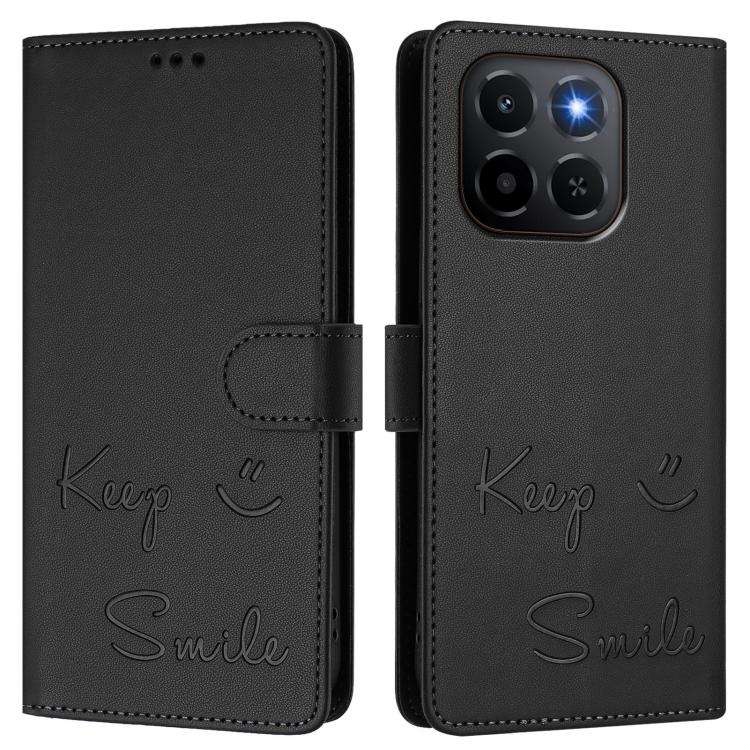 For Honor X6c 4G Smile Embossing RFID Leather Phone Case(Black)
