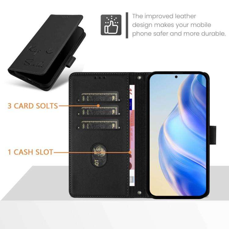 For Honor X6c 4G Smile Embossing RFID Leather Phone Case(Black)