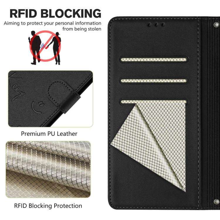 For Honor X6c 4G Smile Embossing RFID Leather Phone Case(Black)