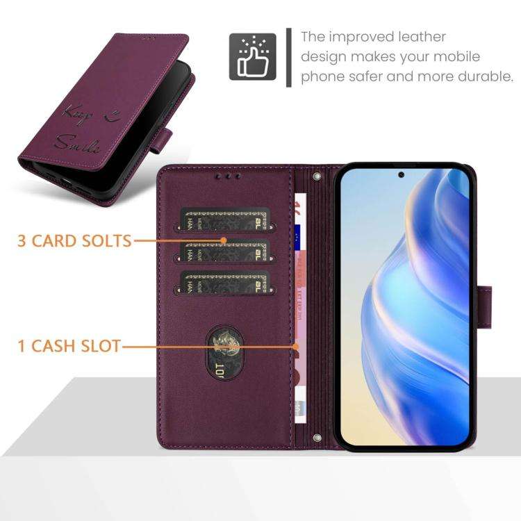 For Honor X6c 4G Smile Embossing RFID Leather Phone Case(Violet)