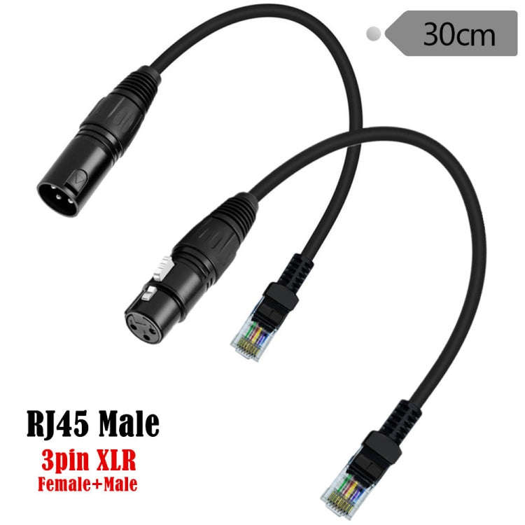 XLR 3 Pin Male to RJ45 Male Network Extension Cable for DMX-CON Controller Series, Length: 30cm(B...