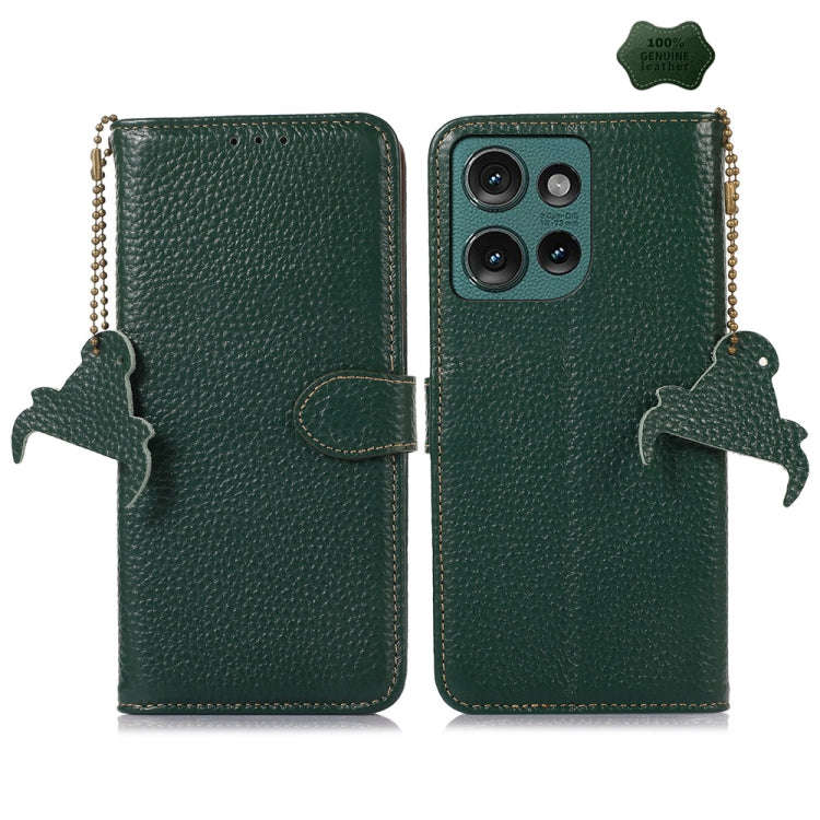 For Motorola Edge 50 Neo Genuine Leather Litchi Texture RFID Leather Phone Case(Green)