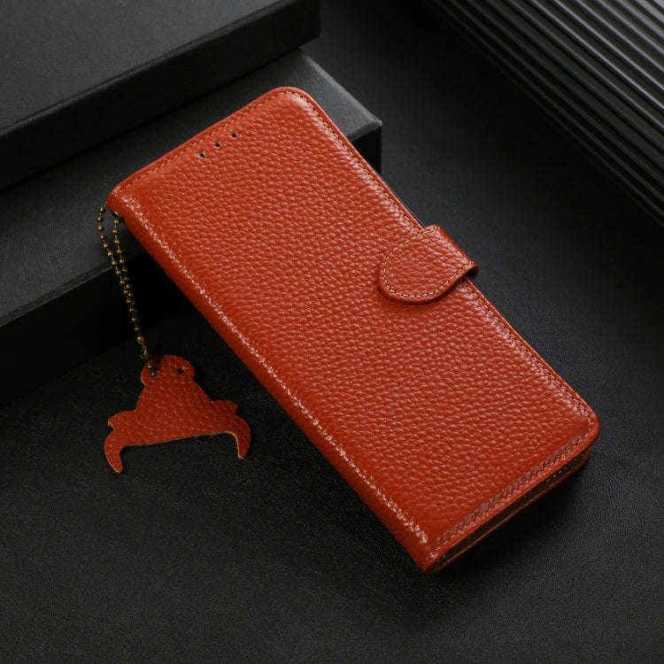 For Motorola Edge 50 Neo Genuine Leather Litchi Texture RFID Leather Phone Case(Coffee)