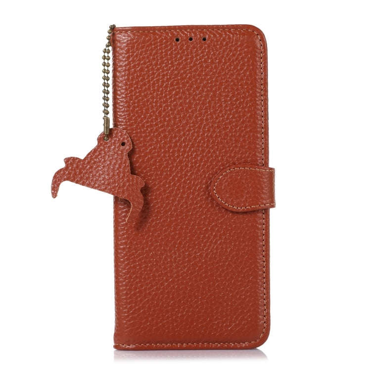 For Motorola Edge 50 Neo Genuine Leather Litchi Texture RFID Leather Phone Case(Coffee)