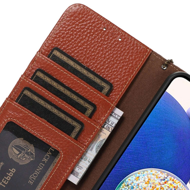 For Motorola Edge 50 Neo Genuine Leather Litchi Texture RFID Leather Phone Case(Coffee)