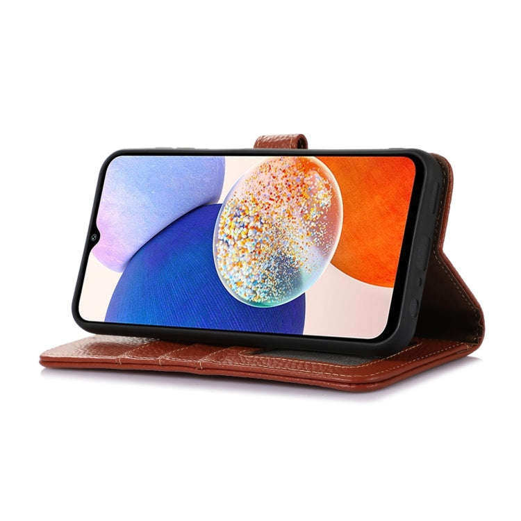 For Motorola Edge 50 Neo Genuine Leather Litchi Texture RFID Leather Phone Case(Coffee)