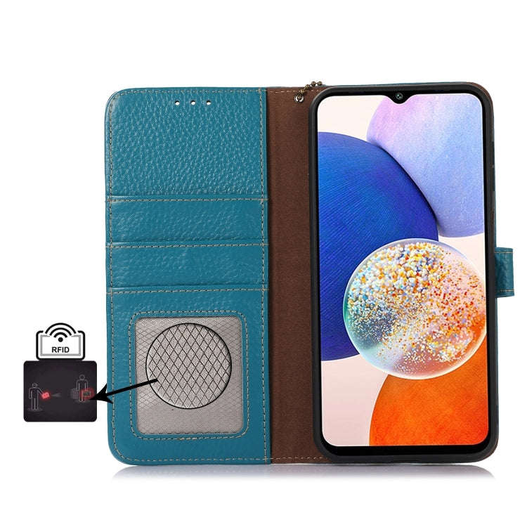 For Motorola Edge 50 Neo Genuine Leather Litchi Texture RFID Leather Phone Case(Blue)
