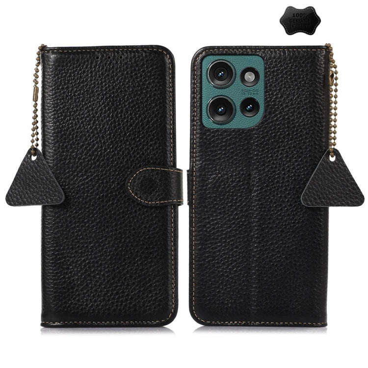 For Motorola Edge 50 Neo Genuine Leather Litchi Texture RFID Leather Phone Case(Black)