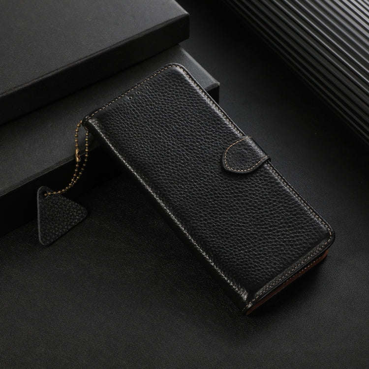 For Motorola Edge 50 Neo Genuine Leather Litchi Texture RFID Leather Phone Case(Black)
