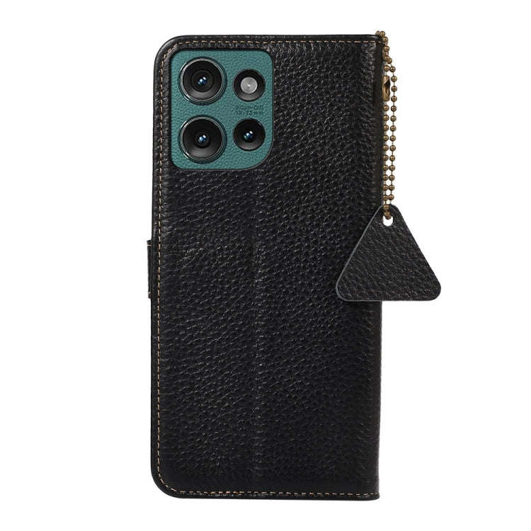For Motorola Edge 50 Neo Genuine Leather Litchi Texture RFID Leather Phone Case(Black)