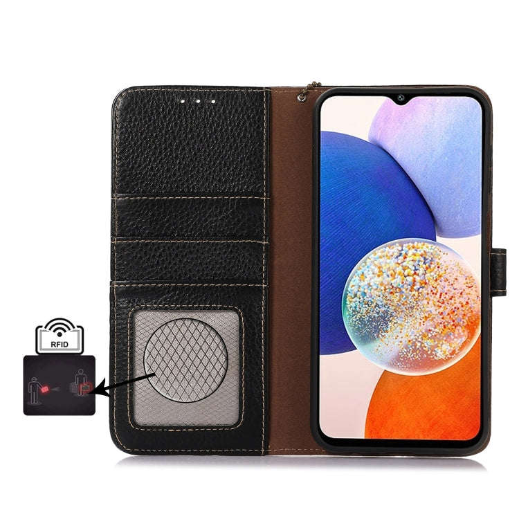 For Motorola Edge 50 Neo Genuine Leather Litchi Texture RFID Leather Phone Case(Black)