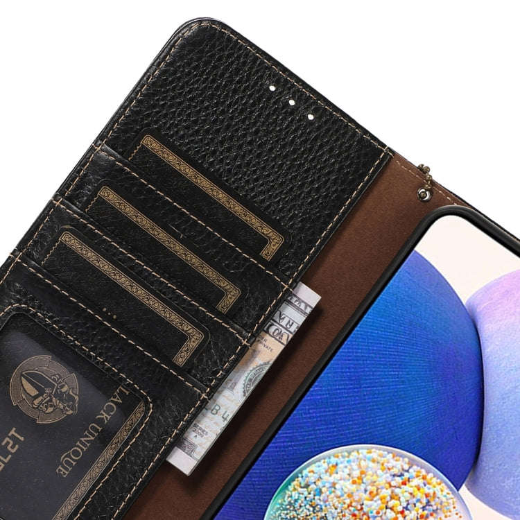 For Motorola Edge 50 Neo Genuine Leather Litchi Texture RFID Leather Phone Case(Black)