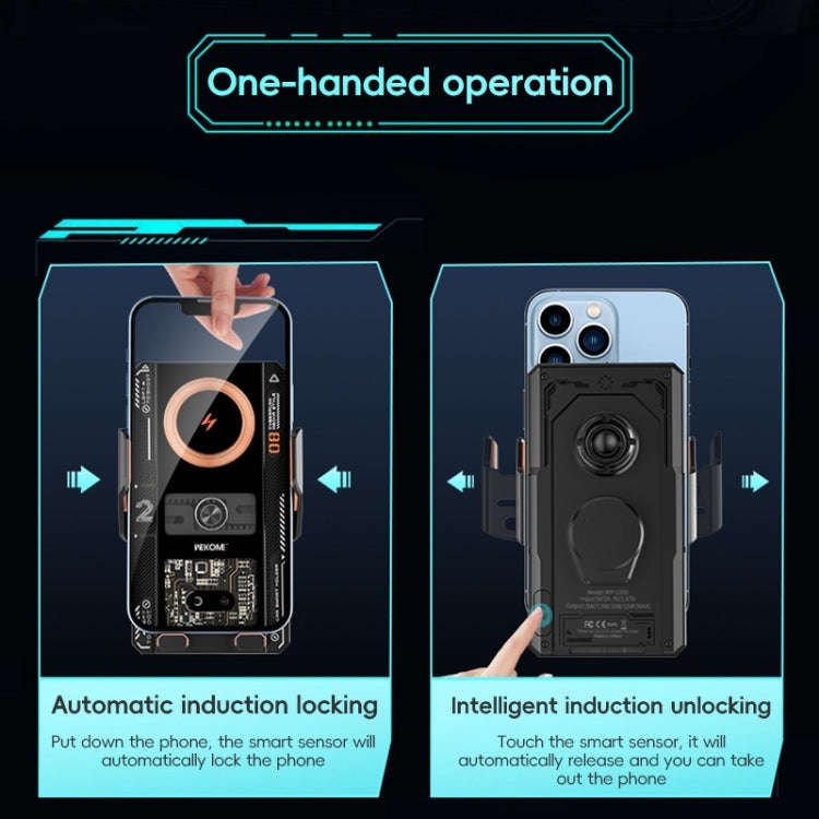 WEKOME WP-U208 15W Mechanical Transparent Wireless Charging Car Holder(Black)
