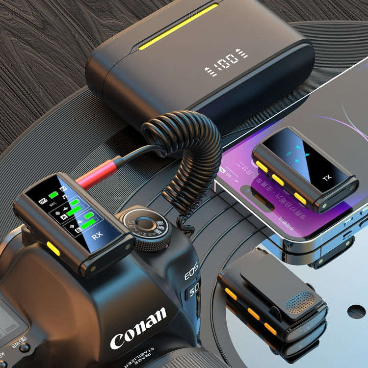 J28 1 TX + 2 RX Lavalier Smart Noise Reduction Wireless Microphone with Charging Compartment(Type-C)