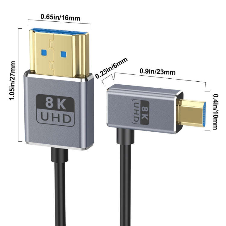 30cm Coaxial Micro HDMI to HDMI 8K UHD 48Gbps Video Connection Cable, Style:Left Elbow