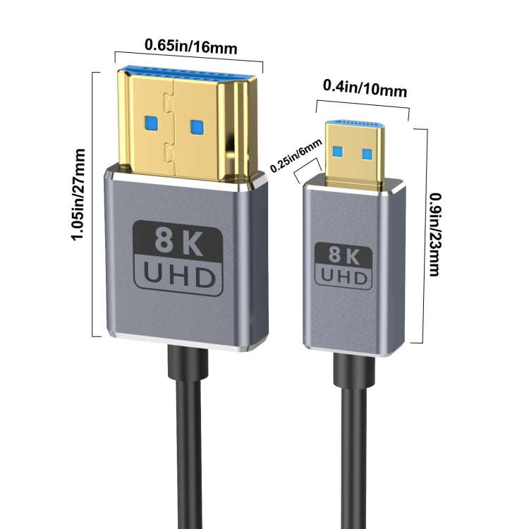 60cm Coaxial Micro HDMI to HDMI 8K UHD 48Gbps Video Connection Cable, Style:Straight Head