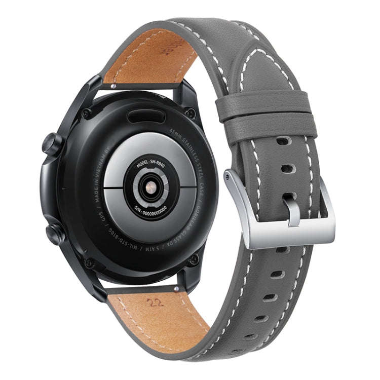 For Samsung Galaxy Watch3 45mm Leather Silver Buckle Watch Band(Grey)